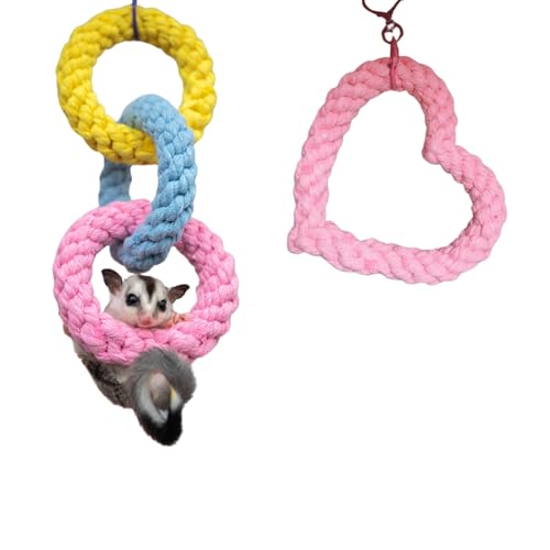 Image of 2 Pack Sugar Glider Hanging Three-Ring Climbing Toys Colorful Swing Toys, Sugar Glider Hamster Rats Toys, Cage Accessories for Sugar Glider Ferret Hamster Squirrel Chinchilla Parrots