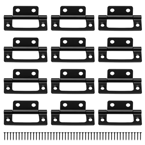 12 Pcs Flush Hinges Black 2 inch, No Mortise Hinges, Door Hinges Internal with Fixing Screws for Wooden Doors, Windows, Boxes
