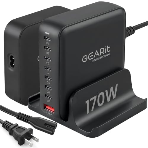 GEARit GaN Charger 8-Port USB C Charging Station, 170W Fast Charging Hub