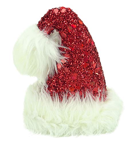 christmasshop 17cm Red Sequin & Glitter Chapeau de Père Noël avec Le Blanc de Fausse Fourrure Décoration de Noël