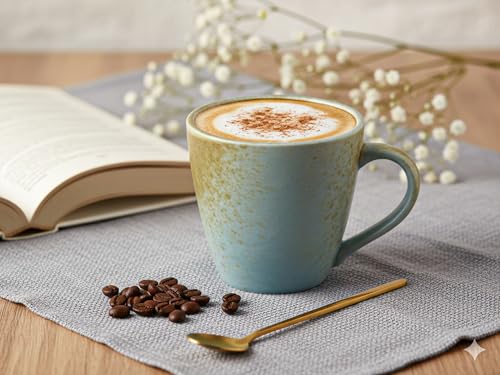 Image of Bodhi House Handmade Reactive Glaze Ceramic Coffee Mug Set of 1 Pieces (350 Ml), Stoneware Tea Cup, Microwave Safe Large Milk Mug, Ideal for Daily use, Casual Gatherings and Gifting, Turquoise-Copper