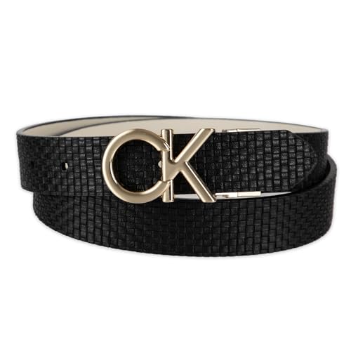 Calvin Klein Womens Puffed CK Logo Reversible Dress Belt Black/Bone Small
