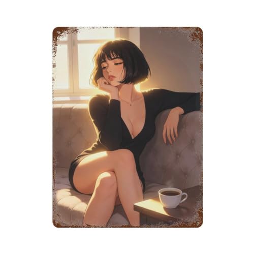 Letrero de metal decorativo Warm Slumber Gaze ideal para ambientar tu café, bar o club moderno