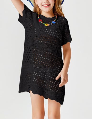 Image of Amarmia Girls Swim Cover Up Crochet Bathing Suit Cover Ups Short Sleeve Summer Beach Dress
