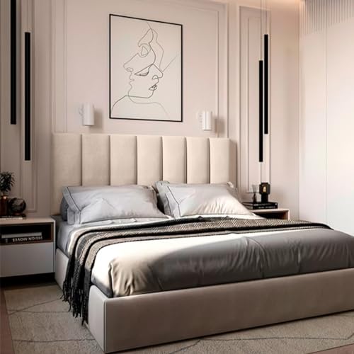 Cabeceiras Estofada Modular Cama Casal Queen Painel 1,60mX60cm Módulos Adesivos (Bege)