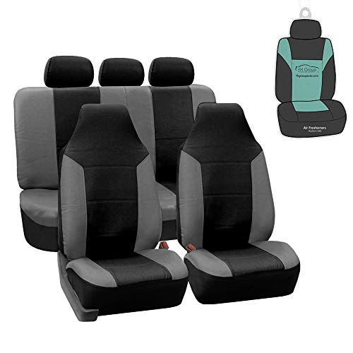 FH Group Car Seat Covers Full Set Royal Seat Cover-Universal Fit GRAY BLACK,Automotive Seat Covers1-Piece Front Seat Covers,Airbag Compatible,Split Bench Rear Seat Covers,Car Seat Cover for SUV, Sedan