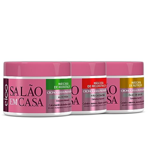 Kit Máscara Cronograma Nutrição Hidratação e Reconstrução Eico Salão Em Casa Tratamento Capilar