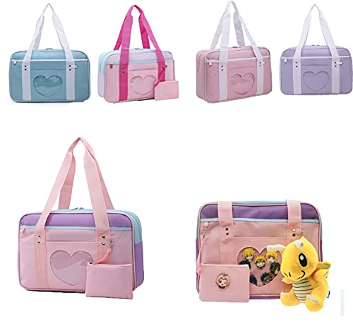 MRLZLT Ita Bag Herzform Fenster Japanische Handtasche,JK Kawaii Schulter Anime GeldböRse Cosplay Lolita (Helles Lila) Cover