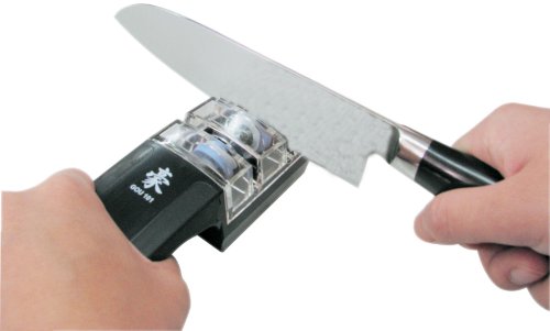 Yaxell Damascus - Juego de cuchillos japoneses (de cocina largo y Santoku más afilador)