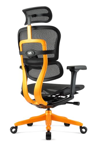 Image of Ergohuman ME7ERG GEN2 High Back Mesh Office Chair with Tilt Tension Control, Tilt Lock, Synchro Tilt, Seat Height, Seat Depth, and Arm Height Adjustments, Orange Frame