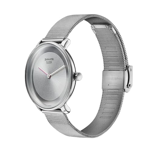 Image of Sonata Sleek Grey Dial Stainless Steel Strap Analog Watch for Women-8191SM01