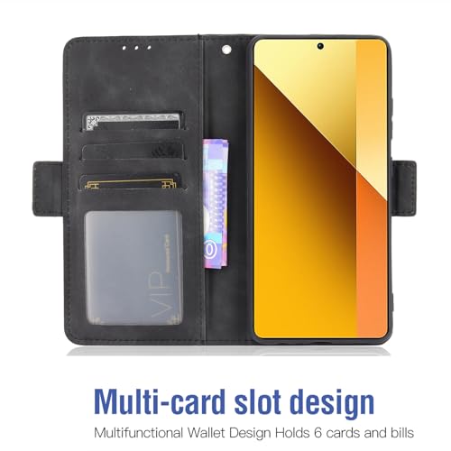 Asuwish Compatible With Xiaomi Redmi Note 13 5G Wallet Case Tempered Glass Screen Protector Card Holder StLeather Flip Cell Accessories Phone Cover for Redmi Note13 Women Men Black - Image 2