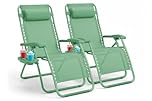 KEPLIN Set of 2 Heavy Duty Zero Gravity Chairs – Padded Garden Recliners with Locking System, 160° Recline, Adjustable Pillow, Removable Tray with Cup & Phone Holders, 110kg Capacity (Green)