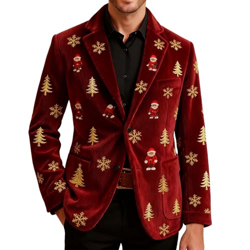 Mens Christmas Blazer Corduroy Sequin Luxury Tuxedo Lightwei