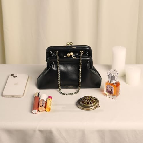 Image of Theater Francesca Vintage Kisslock Clutch Bag for Women Elegant Chain Shoulder Handbag with Structured Frame