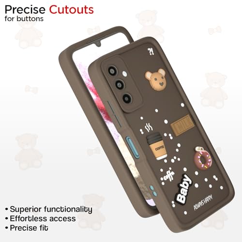 Image of Outlouders Back Cover for Samsung Galaxy M34 5G / F34 5G | 3D Cartoon Cute Fun Bear | Silicone Full Body Protection Bumper Case (Brown)