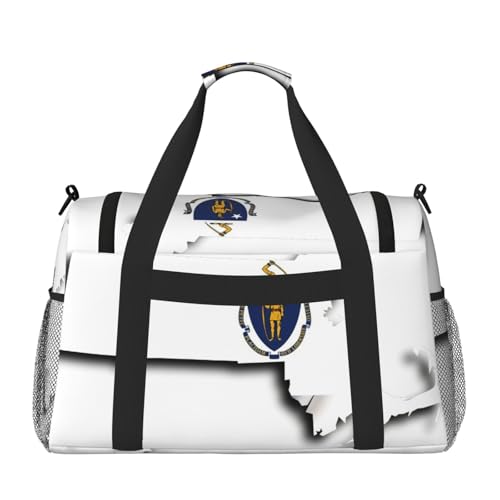 Massachusetts State Flag Map print Travel Duffle Bag Gym Bag for Women,Puffer Tote Bag,Weekender Overnight Bag Organizer2