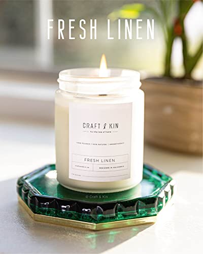 Fresh Linen Scented Candle | 8 Oz, 45 Hour Burn, Long Lasting Candles, Woodwick Candles, Soy Candles For Home | Soy Candle For Men, Masculine Candle, Spring Candles Gifts For Women | Linen Candle #TOP1