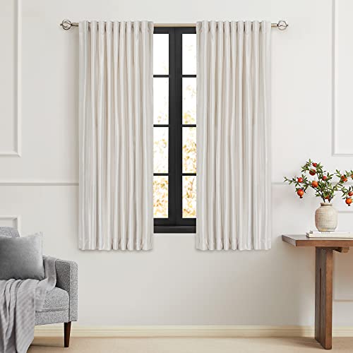 Image of PRIMROSE Cream Ivory Curtains 63 inch for Living Room,2 Panels Drapes Blackout Rod Pocket Back Tab Window Treatment Room Darkening Thick Decorative Curtains for Bedroom