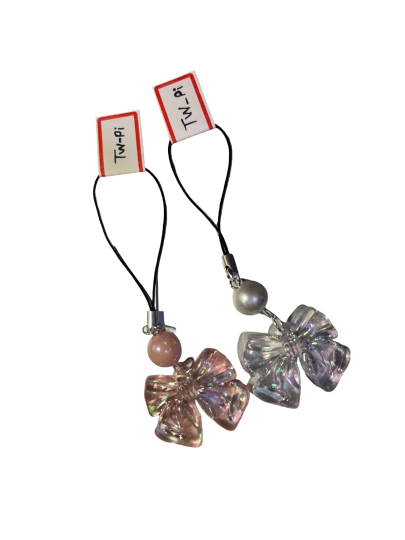 Crystal Bow Phone Charm Strap with Pearl Bead, Clear and Pink, Iridescent Acrylic, Cute Aesthetic Accessory-image-35
