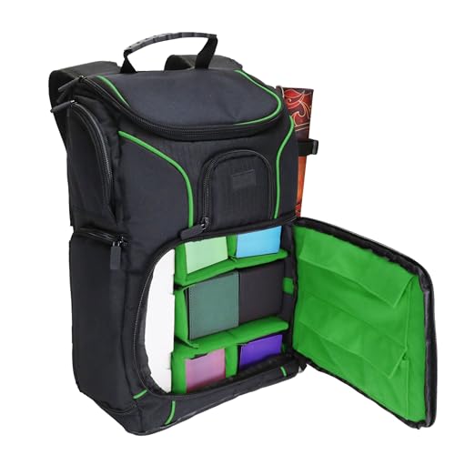 USA Gear MTG Backpack Compatible with Magic the Gathering Deck, Yu-Gi-Oh, MTG Decks & more - TCG Backpack MTG Bag with Shoulder Straps, Customizable Dividers, TCG Playmat Holder, Binder Space (Green)