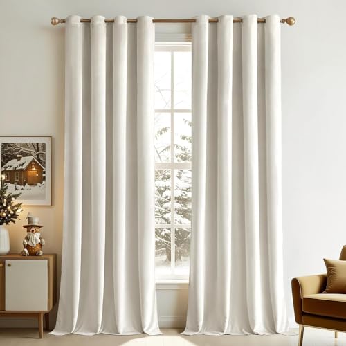 MIULEE Rideaux Velours Blanc Cassé 140x245 CM Lot de 2, Luxurious Doux Semi-occultant Rideau à Oeillets, Rideau Thermique Isolant Anti Chaleur Velours pour...