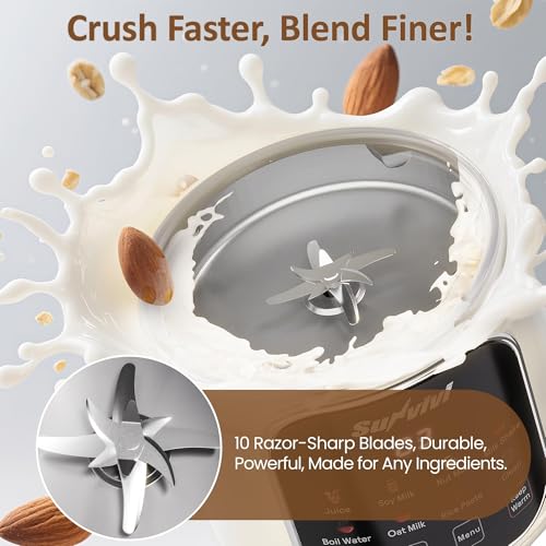 Sunvivi 8 in 1 Nut Milk Maker Machine: 60oz Soy Milk Maker for Soy/Nut/Oat Milk, Juice, Milkshake, Rice Paste and Boil Water, Countertop Blender with Delay Start/Keep Warm/Self Clean, Food Processor