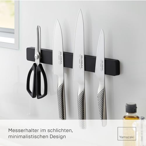 Yamazaki 5202 TOWER Magnetischer Messerhalter, schwarz, ABS-Harz/Magnet/Silikone, minimalistisch, 1,7 x 35 x 4 cm