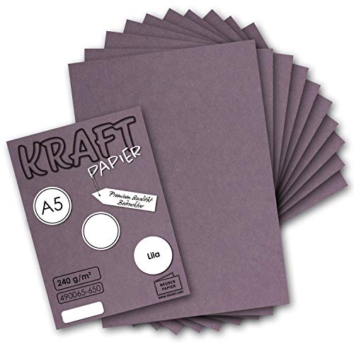 Neuser Paper Vintage Purple Kraft Paper, A5-21 x 14.8 cm, 240 g/m², Natural Purple Recycled Paper, 100% Eco-Friendly