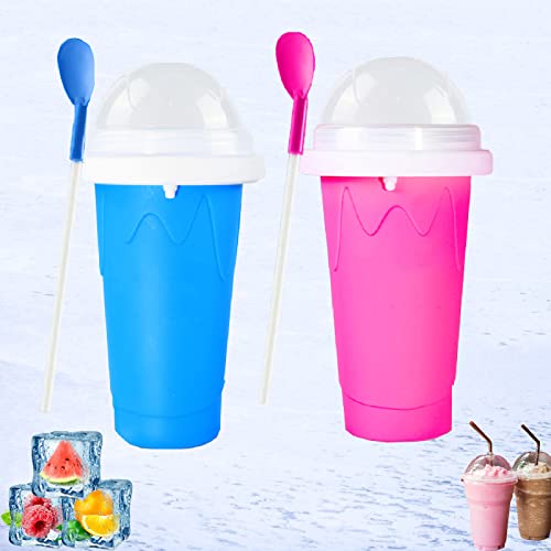 Slushy Maker Cup,Slushy Maker Squeeze Cup,Quick Frozen Smoothies Cups Frozen Magic Cup,Summer Juice Ice Cream Cup,DIY Homemade Smoothie Cups,Reusable Silicon Ice Cup with Straw Spoon