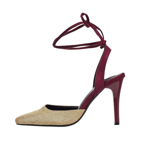 Image of Women's Pumps Strappy High Heels Lace Up Stiletto Pointed Closed Toe Party Wedding Dress Shoes