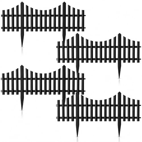 Lawn Border Edge Fence Pack of 10 Plastic Wooden Effect Edging Picket Garden | Decorative Garden Ornamental Edging Border Lawn Picket Fence Landscape Path Panels (BLACK)