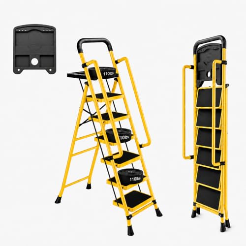 6 Step Ladder with Platform 330 Lb Capacity Heavy Duty Steel Step Ladder