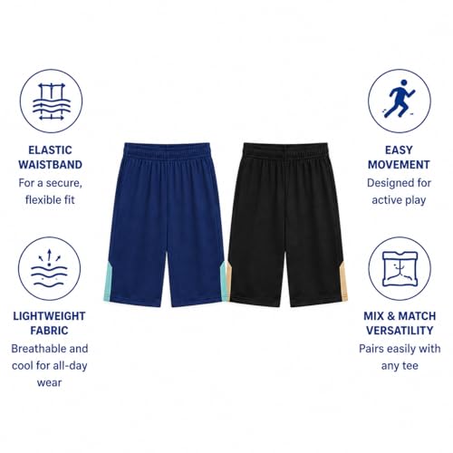 Image of Pro Athlete Boys Shorts Sets - 4 Piece Dry Fit Short Sleeve Crewneck Graphic Tee and Performance Shorts for Boys (Sizes 8-16)