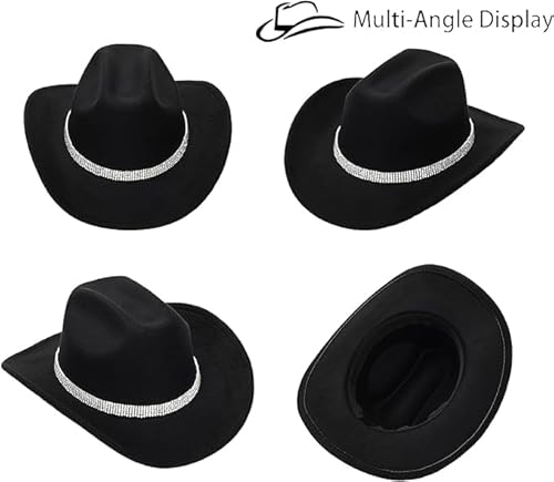 Inogih Women Fringe-Rhinestone Western-Cowgirl-Hat Tassel-Decor Cowboy-Fedora-Hat For Party Music Festival thumb #1