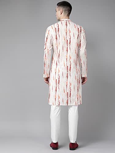 Image of See Designs Men White Multi Tie and dye Print Design Straight Kurta