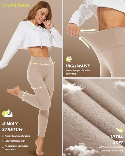 CAMPSNAIL Fleece Lined Leggings Women - Thick Soft High Waisted Black Tummy Control Thermal Warm Velvet Pants for Cold Winter