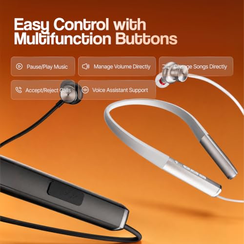 Image of Ambrane Wireless Neckband Bluetooth 6 with Active Noise Cancellation ANC -32dB, 13mm Dynamic Bass Drivers, 60Hrs Playtime, Fast Charging, Voice Assistant, Lightweight 56g
