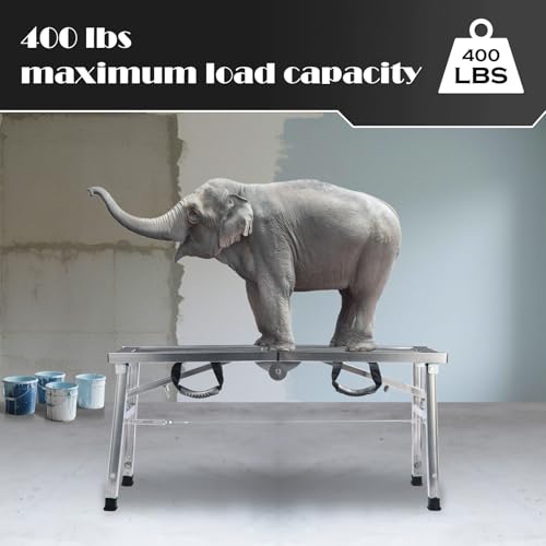 Image of Folding Work Platform 400 Lbs, Height Adjustment 19-27 inch(H), Portable Steel Step Ladder Stool, Perfect for RV Cleaning, Home Painting and Reaching High Places