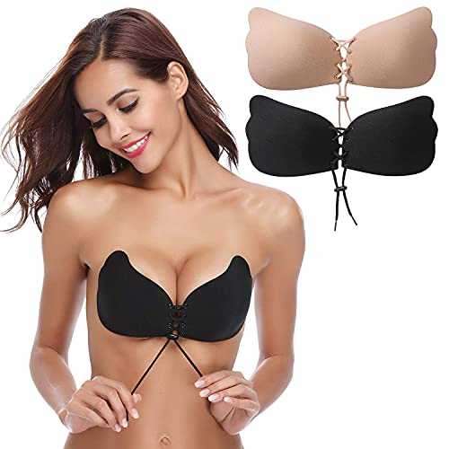 Ivisible Bra Strapless Sticky Bra Backless Bra Invisible Silicone Bras Push up Bra for Women 2 Pack (B)