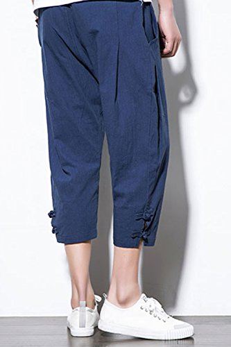 sandbank Men¡¯s Casual Drawstring Linen Short Summer Loose Harem Capri Yoga Pants3