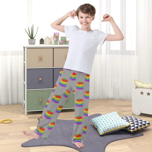 VIGTRO Pajama Pants Long Sleep Bottoms Colorful Stacked Pancakes, Soft Elastic Waist Lounge Pants with 2 Pockets Size 11-12 Years3