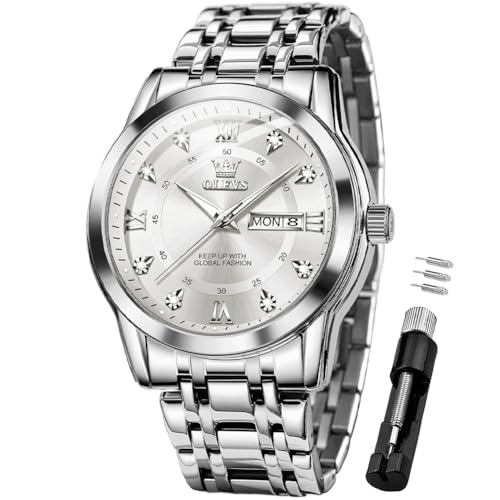 Image of OLEVS Watches for Men Business Diamond Easy Read Men's Wristwatch Analog Luxury Date Stainless Steel Waterproof Luminous Dress Mens Watches