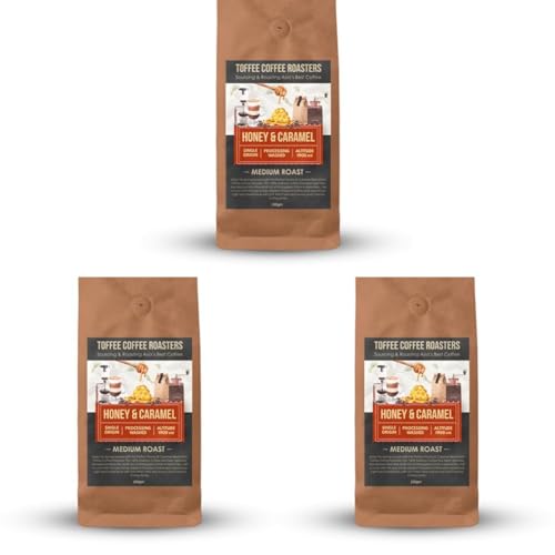 Image of Toffee Coffee Roasters Honey & Caramel Coffee | 100% Arabica | Medium Roast | Whole Beans | 250g (Pack of 3)