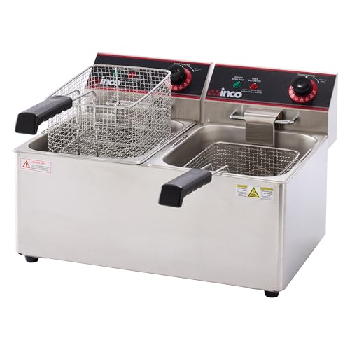 Winco Commercial-Grade Electric Countertop Deep Fryer, Dual Well,Silver