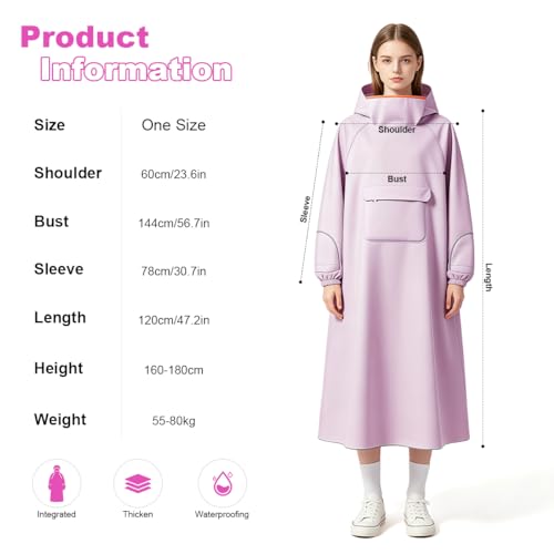 Image of PALAY High Collar Motorcycle Raincoat with Hood, Folding Hand Guard Flaps, PVC Full-Cover Riding Poncho with Front Pocket, Adult Women Raincoat for E-Bike, Scooter & Outdoor Riding