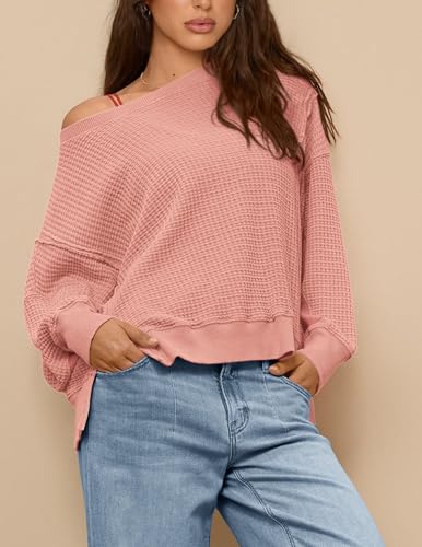 PRETTYGARDEN Oversized Sweatshirt for Women 2025 Fashion Crewneck Long Sleeve Pullover Waffle Knit Tops Fall Trendy Clothes