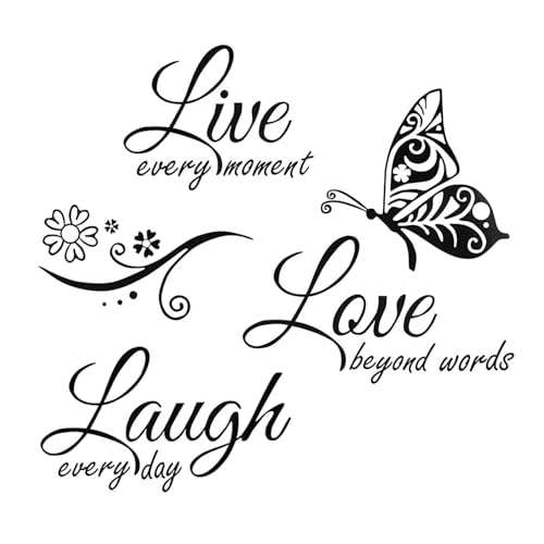 YAUOIPI 1 Pièce Stickers Muraux Motivants pour Décoration de Maison, Live Love Laugh Mural Papillon Inspirant, Autocollants Muraux Décoratifs DIY Chambre à Coucher...
