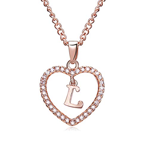 Guangcailun 26 Lettres L en Forme de Coeur Collier Pendentif Strass Rose d'or claviculaire chaîne Bijoux Couple Cadeau