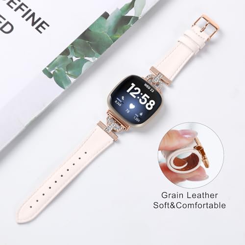Luxe Leather Bands Compatible With Fitbit Versa 4/Versa 3/Sense 2/Sense Bands For Women D-shaped Bling Metal Buckle Replacement Straps.